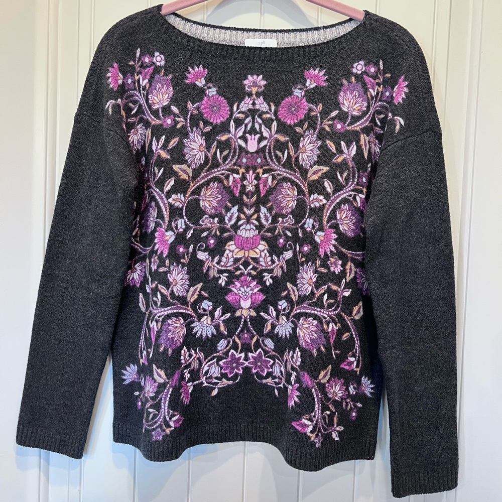 J Jill Enchanted florals sweater XS Cotton Blend Wearable Art